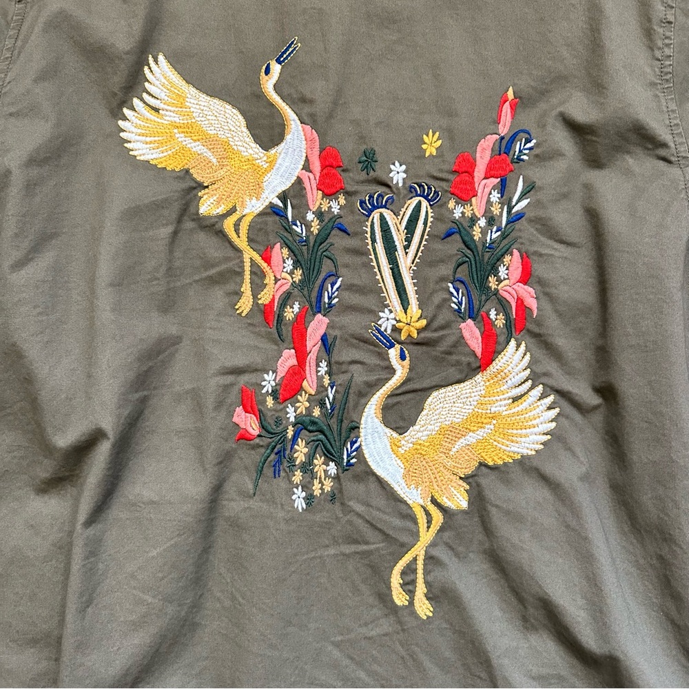 Zara Embroidered Cranes Lightweight Olive Green Jacket Men’s Large - Picture 7 of 12
